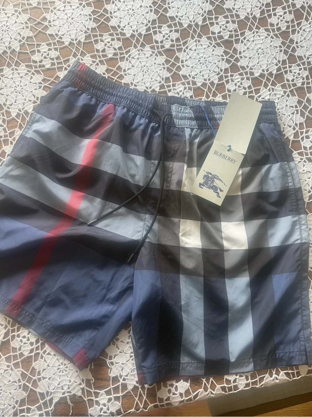 Burberry Carbon Blue and Black Check Men’s Swim Trunks